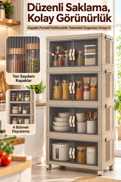 Piev Çok Amaçlı Kapaklı Portatif Istiflenebilir Tekerlekli Organizer Dolap 4 ...