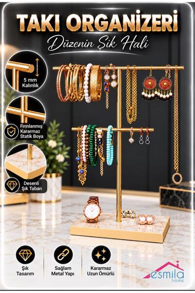TWİN HOME Gold Altın Takı Standı, Takılık, Küpelik, Bileklik, Kolye Seti, Tak...