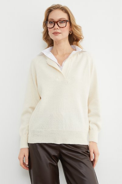 Fulla Moda basic Pulover tricotat cu guler cămașă