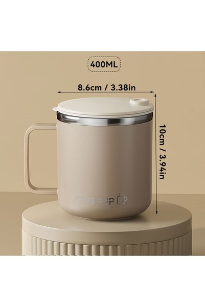Choice 301-400ml Brown 400ML Insulated Coffee Mug With Lid 304 Stainless Stee...