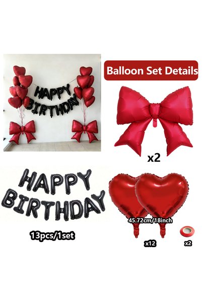 Choice Other 18inch HG9200 29 PcsBlack Happy Birthday Balloon Set Red Heart B...