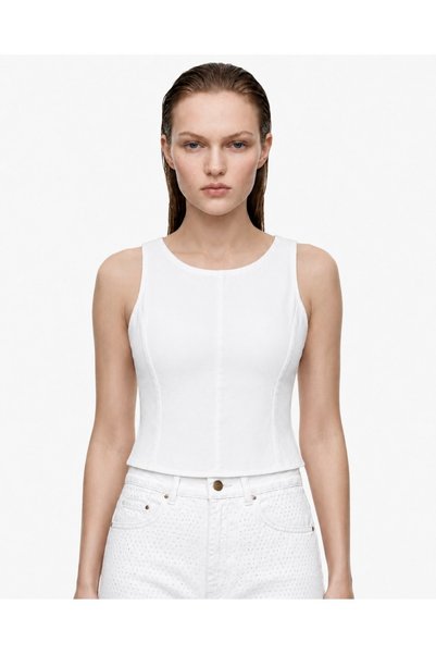 HAKKE Sleeveless Denim Peplum Blouse