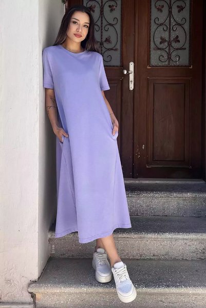 julude Crew Neck Short Sleeve Dress with Pocket Detail