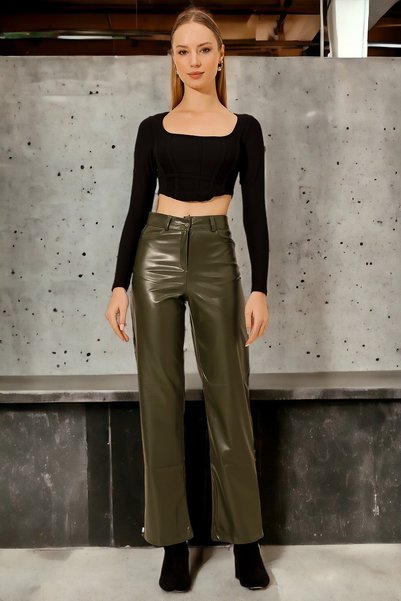 HAKKE High Waist Leather Trousers