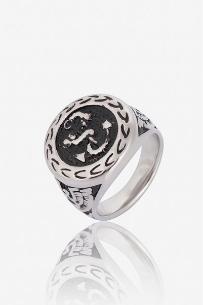 Crupt Studio Silver Tone Ocean Anchor 316L Steel Men's Ring
