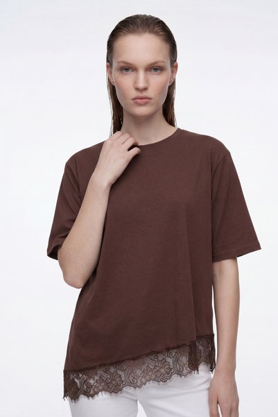 HAKKE Crew Neck Lace Detailed Diver Bluz