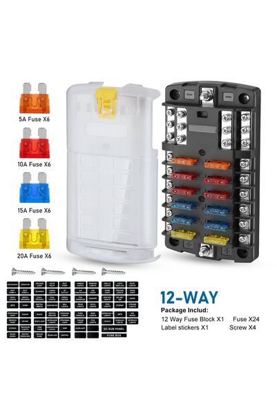 Choice1 12 Ways Fuse Box 6/12 Way Car Boat Blade Fuse Box Block Holder LED In...