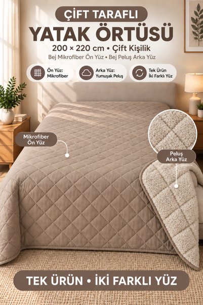 İpekçe Home Cloud Soft Çift Taraflı Mikrofiber Peluş Çift Kişilik Yatak Örtüs...