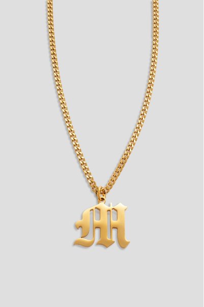 UKHWD SUPPLY 316L Steel Gothic m Letter Necklace Ka1109Al