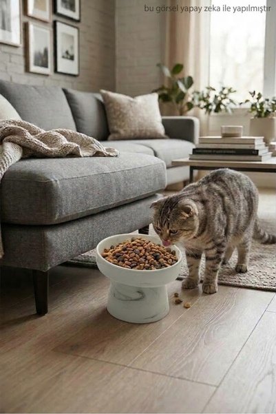 Dekula Seramik Eğimli Kedi Ve Köpek Mama Su Kabı Yüksek Ayaklı Ergonomik Evci...