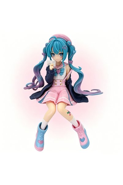 BANDAI No Box New Hatsune Miku Anime figure Pink sakura sitting position PVC ...