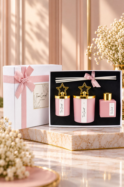 Tiem Concept Dekorasyona Özel Beyaz Kutulu Pudra Kokulu Gold Yıldız Tepelikli...