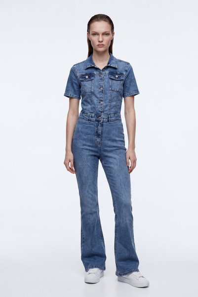 HAKKE İspanyol Paça Kısa Kollu Denim TULUM