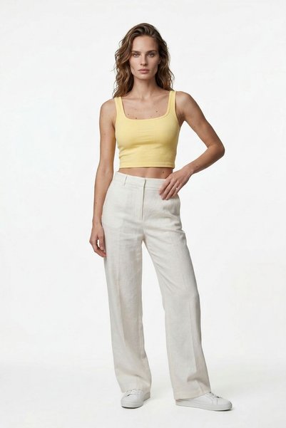 HAKKE Crop top pentru femei, cu guler pătrat, croială ajustată