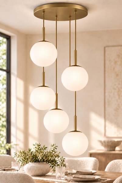 VENON Feris 5 Lİ Sarkıt Top Avize ESKİTME GÖVDE BEYAZ GLOP CAMLI Dayanıklı Kasa Modern Yemek Masa Avize Modelleri Sarkıt Avize Camlı Avize Tavan Aydınlatma Tepsili Avize Tavan Lambası Salon Avizesi