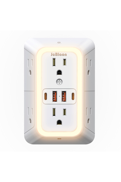 Choice US Plug White With Night Light US Standard Wall Socket with AC USB Typ...