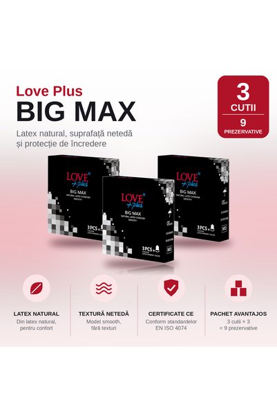 LOVE Σετ 3 συσκευασιών προφυλακτικών Plus Big Max, 56 χιλ., 3 τεμάχια/κουτί (...