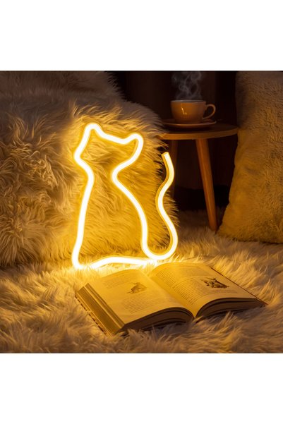 Phenom Lampa decorativa LED neon Pisica, 120 LED-uri, alb cald, USB sau 3 x A...