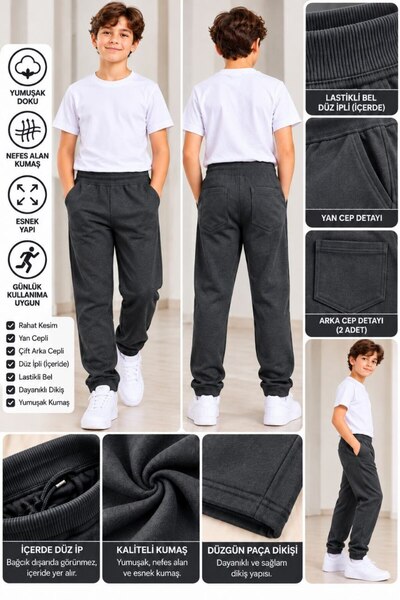 Genel Markalar Unisex 6-16 Yaş Arası Eşorfman Altı Cepli Lastikli İpli Günlük...