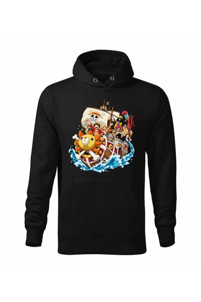 Malfini Hanorac personalizat "One Piece – Thousand Sunny", Negru, Barbat, Unisex