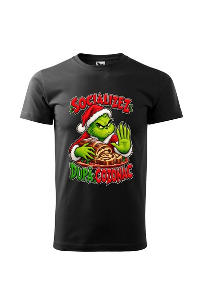 Malfini Tricou personalizat "Grinch - Socializez", Negru, Barbat, Bumbac 100%,