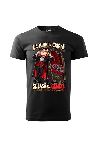 Malfini Tricou personalizat "La mine in cripta", Negru, Barbat, Bumbac 100%,