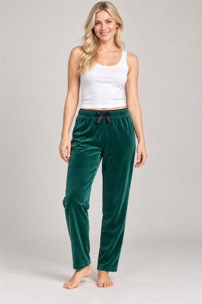 Mavera Mv10 Women's Green Elastic Waist Black Bow Detailed Long Pajama Pants