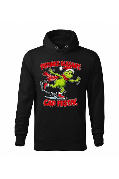 Malfini Hanorac personalizat "Grinch - Patinez elegant", Negru, Barbat, Unisex