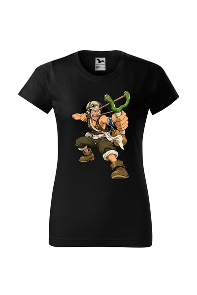 Malfini Tricou personalizat "One Piece – Usopp", Negru, Dama, Bumbac 100%,