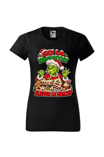 Malfini Tricou personalizat "Grinch - Sef la degustat", Negru, Dama, Bumbac 1...