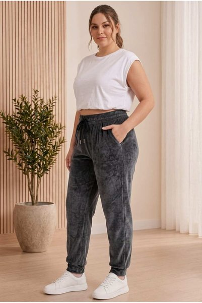 MORRO Soft Textured Velvet Trousers Plus Size