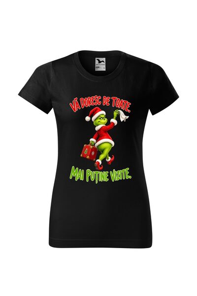 Malfini Tricou personalizat "Grinch - Va doresc de toate", Negru, Dama, Bumba...