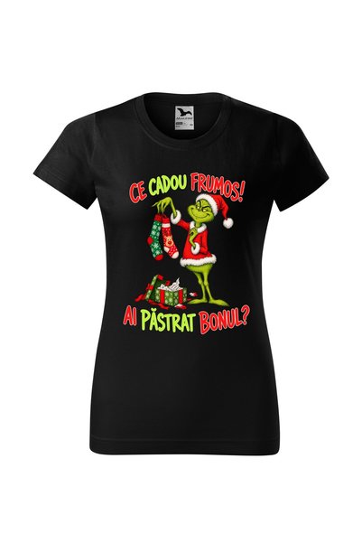 Malfini Tricou personalizat "Grinch - Ce cadou frumos", Negru, Dama, Bumbac 1...