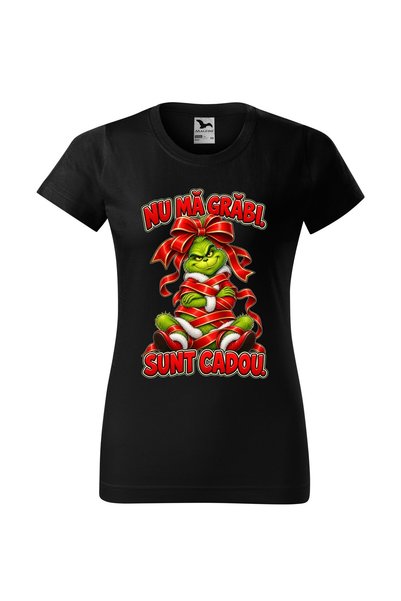Malfini Tricou personalizat "Grinch - Sunt cadou", Negru, Dama, Bumbac 100%,