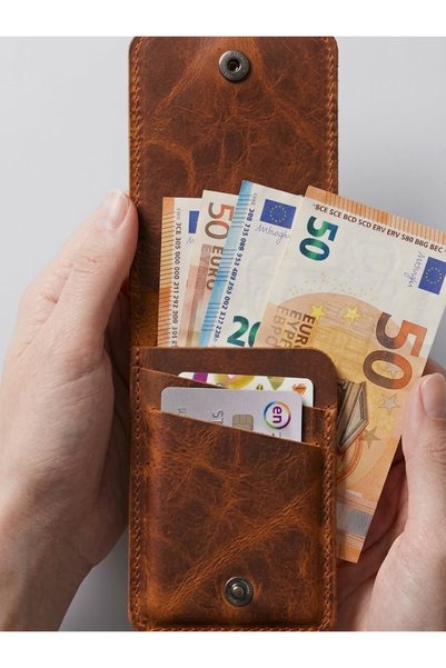 OMAYtr Genuine Leather Vertical Snap Fastener Long Wallet – Minimalist Design