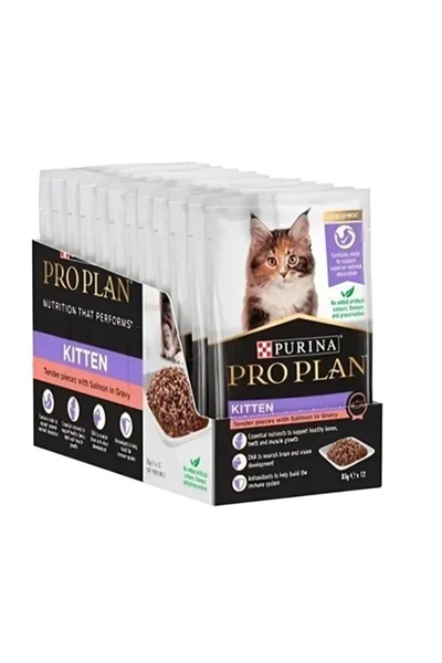 Pro Plan كرتون بورينا بروبلان طعام رطب للكتن بالسلمون في المرق 85g *12 ظرف