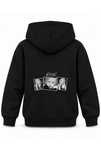 SVART WEAR هودي أسود للأطفال مطبوع عليه ألبوم مفتوح من BLACKPINK ROSÉ