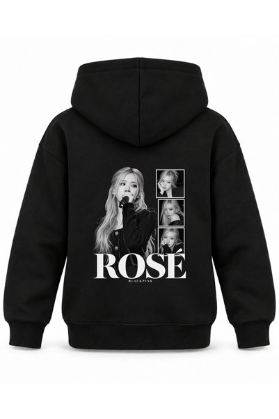 SVART WEAR Blackpink Rosé Asymmetrical Stage Printed Black Kids Hoodie