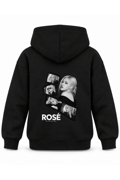 SVART WEAR Blackpink Rosé Spiral Film Printed Black Kids Hoodie