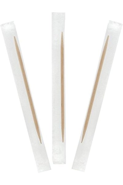Hotpack Bamboo Tooth Picks Individually Wrapped 1000 Pieces, White, Wtp