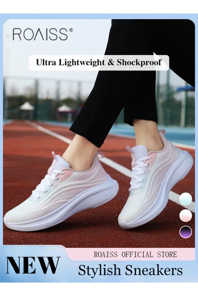 ROAISS Women Stylish Low Top Sneakers, Lightweight Breathable Trainers for La...