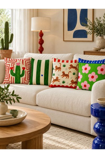 PİKKO HOME Set de 4 huse de pernă decorative din poliester cu textură de cati...