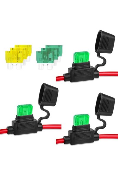 Voleleo مجموعة من 3 حوامل فيوزات داخلية 14AWG مع 6 فيوزات شفرة قياسية ATC/ATO...