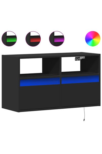 Generic Brand vidaXL Dulap TV de perete cu lumini LED negru 80x31x45 cm