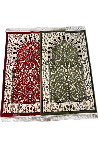 Barq Space سجادة صلاة إسلامية إسفنجية من قطعتين (أحمر وأخضر)