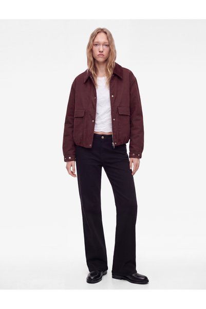 Koton Uzun Kollu Klasik Yaka Cepli Çıtçıt Düğmeli Fermuarlı Crop Gabardin Ceket