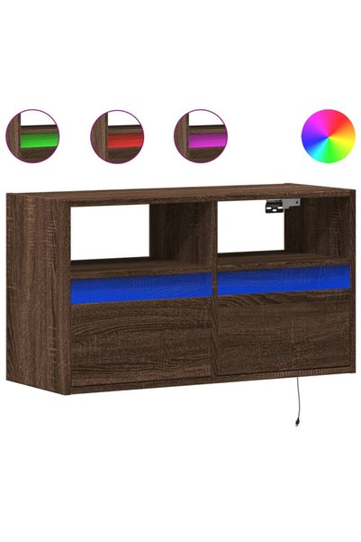 Generic Brand vidaXL Comodă TV de perete cu lumini LED, stejar maro, 80x31x45 cm