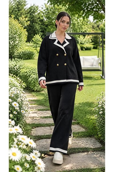 BLUSS Costum elegant pentru femei, în alb-negru, cu detalii rafinate