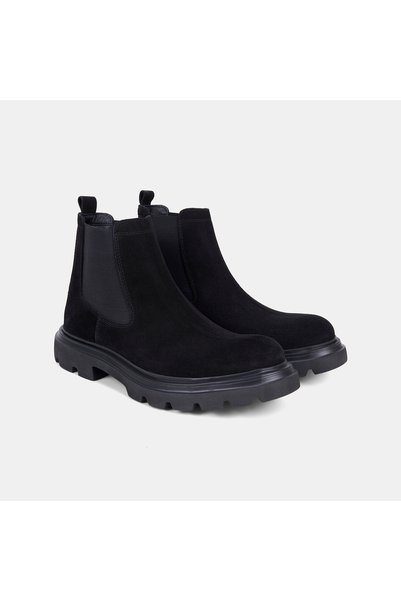 Desa Men's Black Elastic Suede Chelsea Boots with Threaded Soles