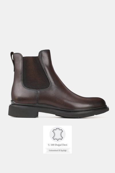 TUNAELLİ Men's Brown Genuine Natural Leather Chelsea Boots, Size 39-45